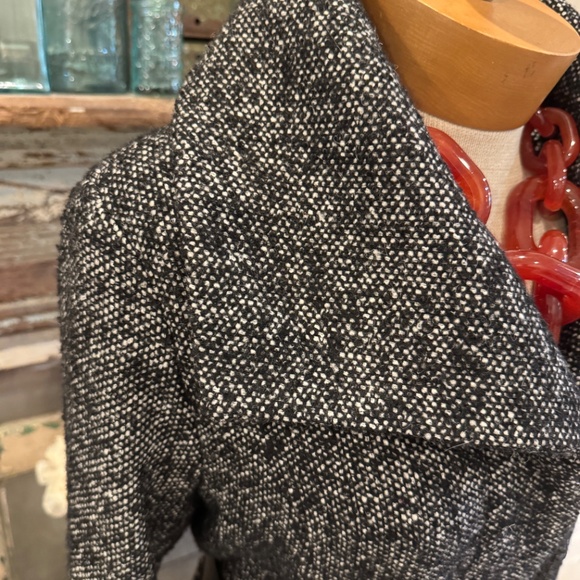 DANA BUCHMAN TWEED WOOL COAT | LEATHER BELTED | TRENCH | WINTER CREW JACKET - Picture 10 of 11